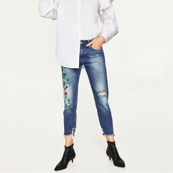 Zara embroidered ankle jeans